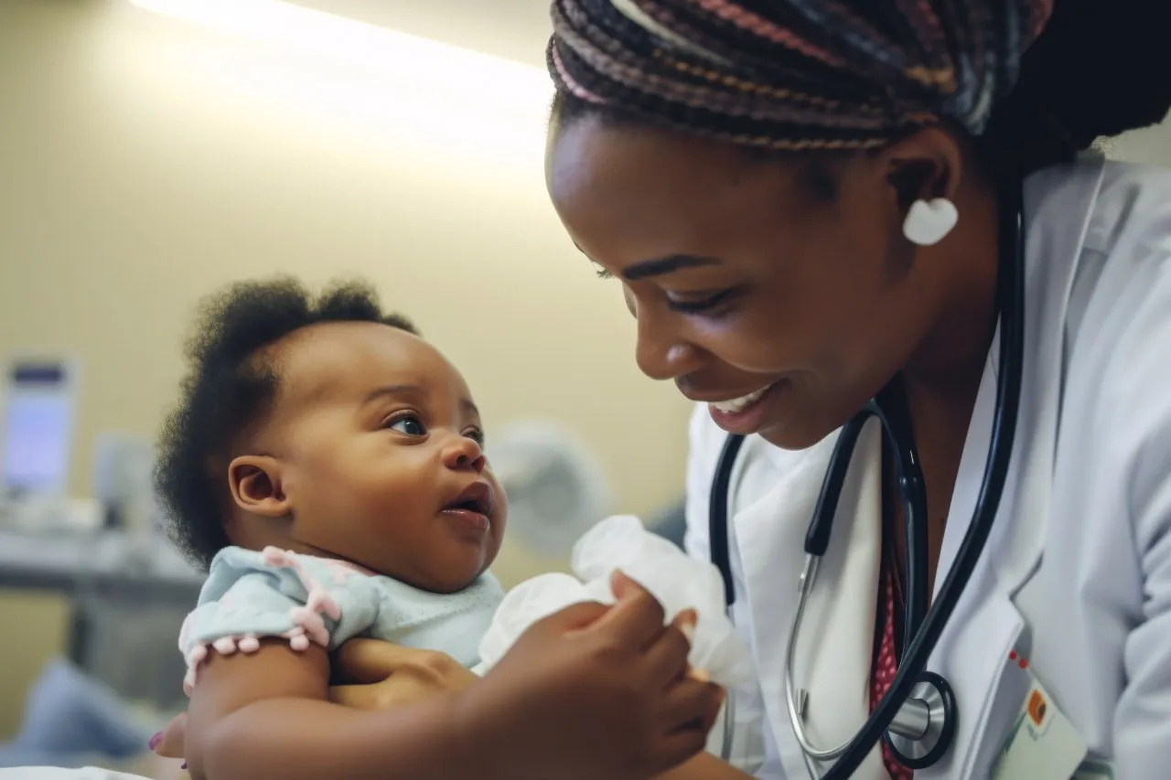 nurse practitioner assessing an infant